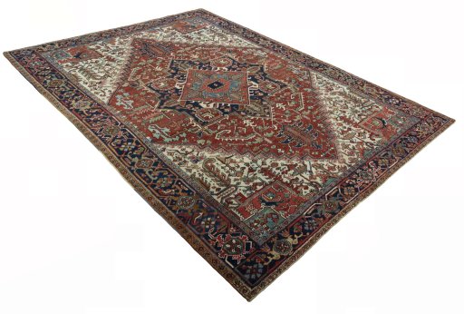 Close-up detail of 1930s Heriz rug from Iran / Persia showing Wool weave