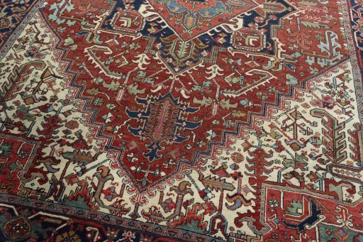 Close-up detail of 1930s Heriz rug from Iran / Persia showing Wool weave