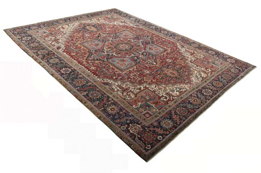 Close-up detail of 1930s Heriz rug from Iran / Persia showing Wool weave