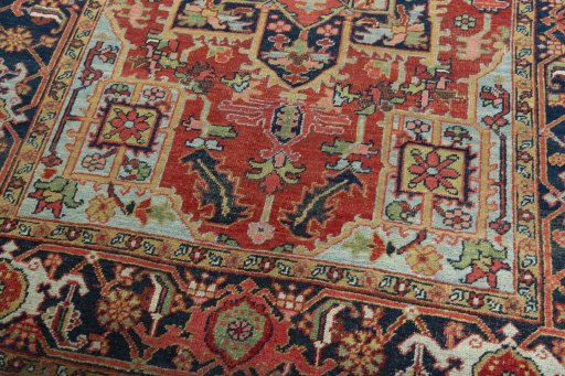 Close-up detail of 1930s Heriz rug from Iran / Persia showing Wool weave