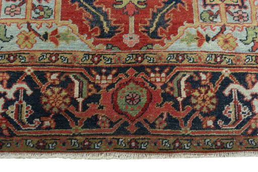Full view of 1930s Heriz rug from Iran / Persia, 200 × 152 cm in Red tones