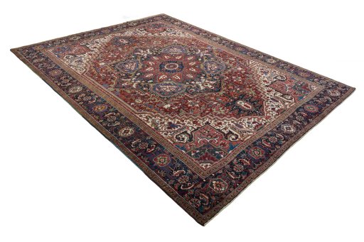 Close-up detail of 1930s Heriz rug from Iran / Persia showing Wool weave