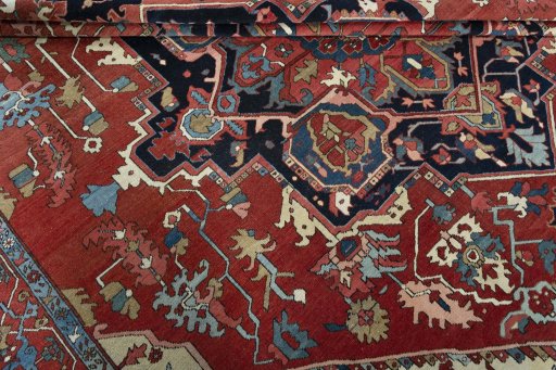 Close-up detail of 1930s Heriz rug from Iran / Persia showing Wool weave