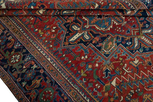 Close-up detail of 1930s Heriz rug from Iran / Persia showing Wool weave
