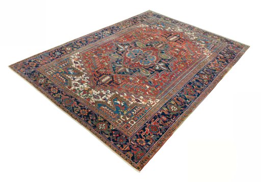 Corner detail of 1930s Heriz rug showing border pattern and Wool pile