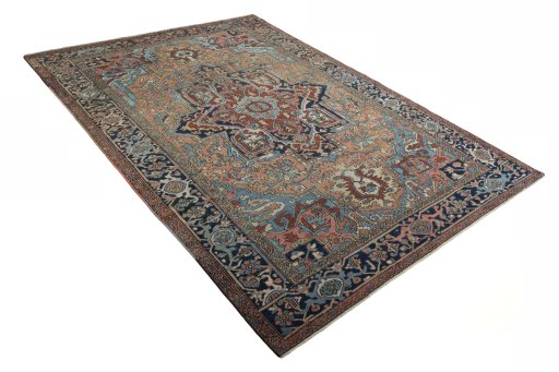 Close-up detail of 1930s Heriz rug from Iran / Persia showing Wool weave