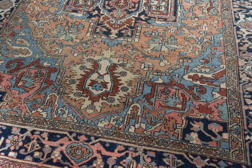 Close-up detail of 1930s Heriz rug from Iran / Persia showing Wool weave