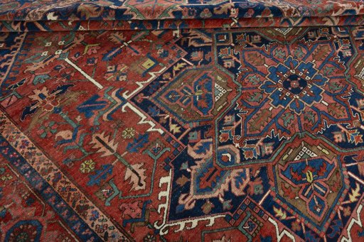 Close-up detail of 1930s Heriz rug from Iran / Persia showing Wool weave
