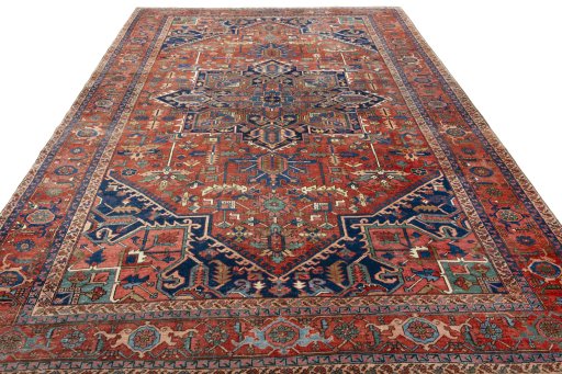 Surface texture of 1930s Heriz rug with natural Wool and intricate pattern