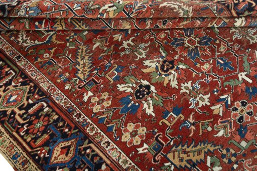 Close-up detail of 1930s Heriz rug from Iran / Persia showing Wool weave