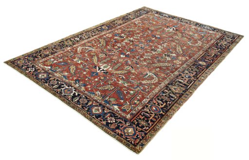 Corner detail of 1930s Heriz rug showing border pattern and Wool pile