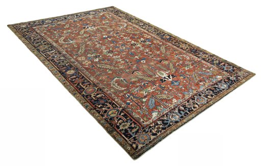 Close-up detail of 1930s Heriz rug from Iran / Persia showing Wool weave