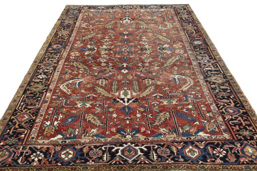 Surface texture of 1930s Heriz rug with natural Wool and intricate pattern
