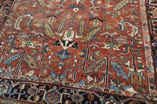 Close-up detail of 1930s Heriz rug from Iran / Persia showing Wool weave
