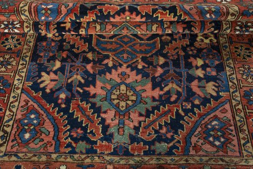 Close-up detail of 1930s Heriz rug from Iran / Persia showing Wool weave