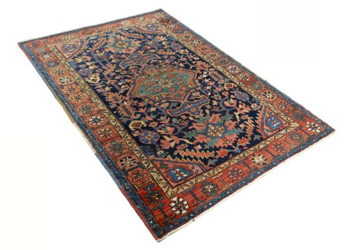 Close-up detail of 1930s Heriz rug from Iran / Persia showing Wool weave