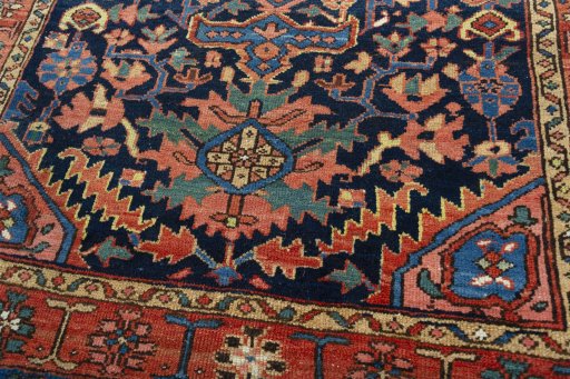 Close-up detail of 1930s Heriz rug from Iran / Persia showing Wool weave