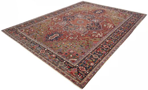Corner detail of 1930s Heriz rug showing border pattern and Wool pile