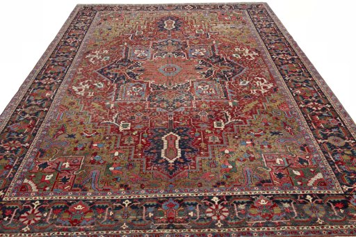Surface texture of 1930s Heriz rug with natural Wool and intricate pattern