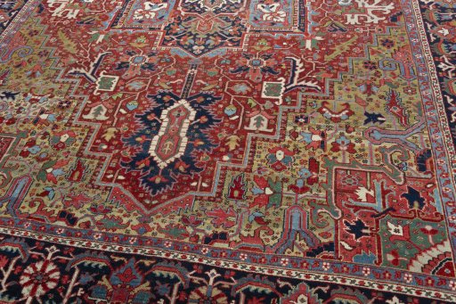 Close-up detail of 1930s Heriz rug from Iran / Persia showing Wool weave