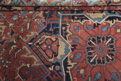 Close-up detail of 1930s Heriz rug from Iran / Persia showing Wool weave