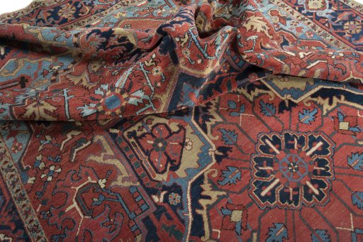 Surface texture of 1930s Heriz rug with natural Wool and intricate pattern