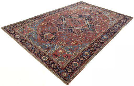 Corner detail of 1930s Heriz rug showing border pattern and Wool pile