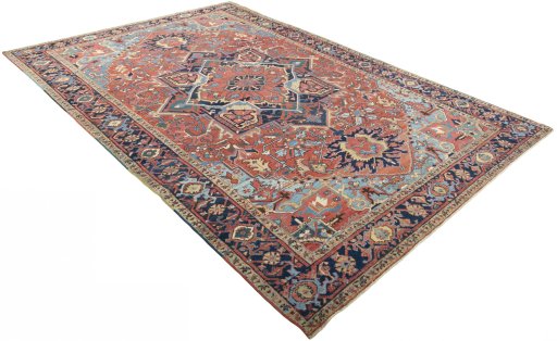 Close-up detail of 1930s Heriz rug from Iran / Persia showing Wool weave