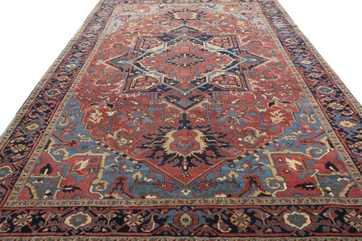 Surface texture of 1930s Heriz rug with natural Wool and intricate pattern