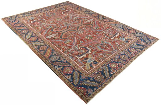 Close-up detail of 1930s Heriz rug from Iran / Persia showing Wool weave
