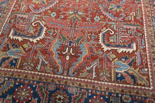 Close-up detail of 1930s Heriz rug from Iran / Persia showing Wool weave