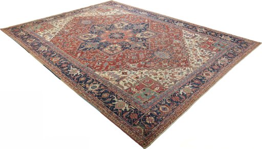 Close-up detail of 1930s Heriz rug from Iran / Persia showing Wool weave