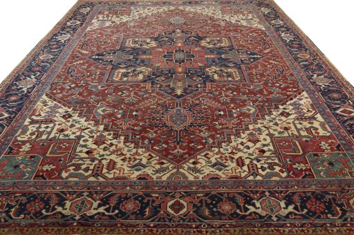 Surface texture of 1930s Heriz rug with natural Wool and intricate pattern