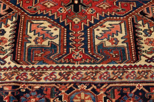 Close-up detail of 1990s Heriz rug from Iran / Persia showing Wool weave