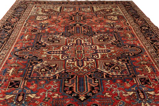 Full view of 1990s Heriz rug from Iran / Persia, 340 × 255 cm in Red tones