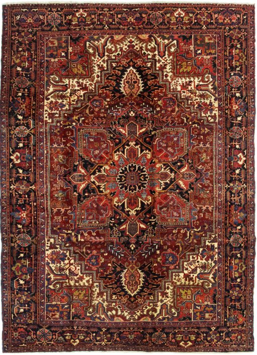 Full view of 2005s Heriz rug from Iran / Persia, 360 × 260 cm in Red tones
