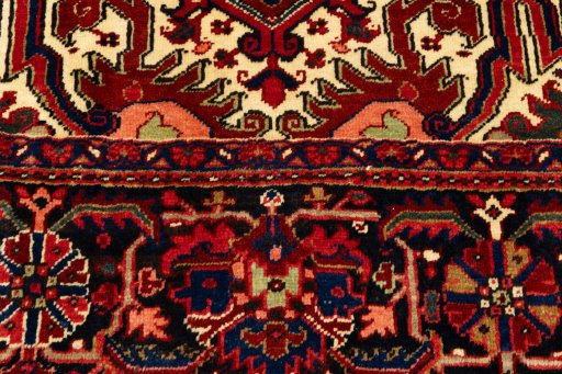 Close-up detail of 2005s Heriz rug from Iran / Persia showing Wool weave