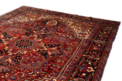 Surface texture of 2005s Heriz rug with natural Wool and intricate pattern