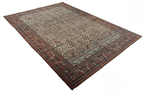 Close-up detail of 1950s Joshagan rug from Iran / Persia showing Wool weave