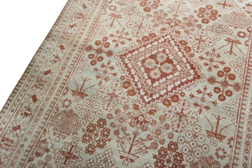 Backside of handmade 1950s Joshagan rug showing knot structure and weave density
