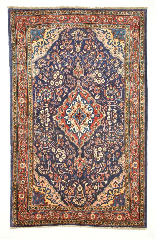 Full view of 2000s Jozan rug from Iran / Persia, 212 × 132 cm in Blue tones