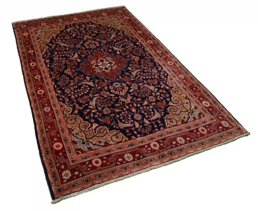 Close-up detail of 2000s Jozan rug from Iran / Persia showing Wool weave