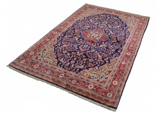 Full view of 2000s Jozan rug from Iran / Persia, 216 × 136 cm in Blue tones