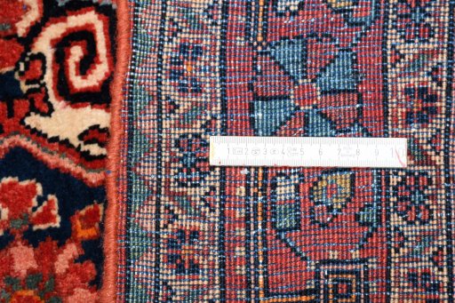 Full view of 1970s Jozan rug from Iran / Persia, 213 × 135 cm in Blue tones