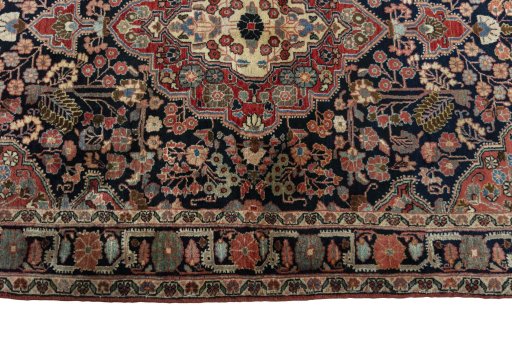 Full view of 1950s Jozan rug from Iran / Persia, 157 × 108 cm in Blue tones