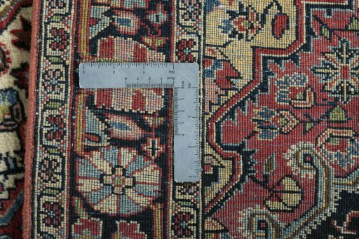 Surface texture of 1950s Jozan rug with natural Wool and intricate pattern