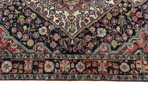 Full view of 1950s Jozan rug from Iran / Persia, 153 × 106 cm in Blue tones