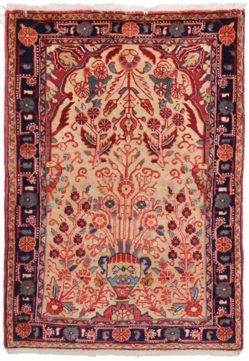 Full view of 1990s Jozan rug from Iran / Persia, 99 × 68 cm in Beige tones