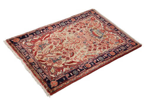 Close-up detail of 1990s Jozan rug from Iran / Persia showing Wool weave