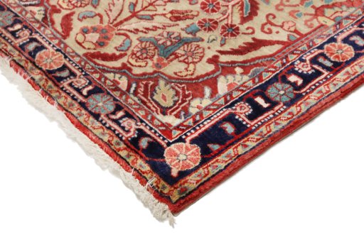 Backside of handmade 1990s Jozan rug showing knot structure and weave density